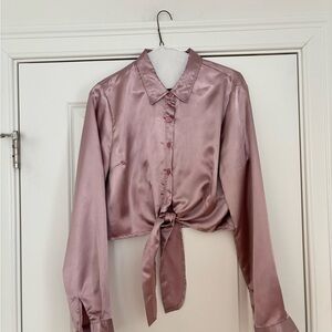 Satin Tie-Front Blouse - Dusty Rose